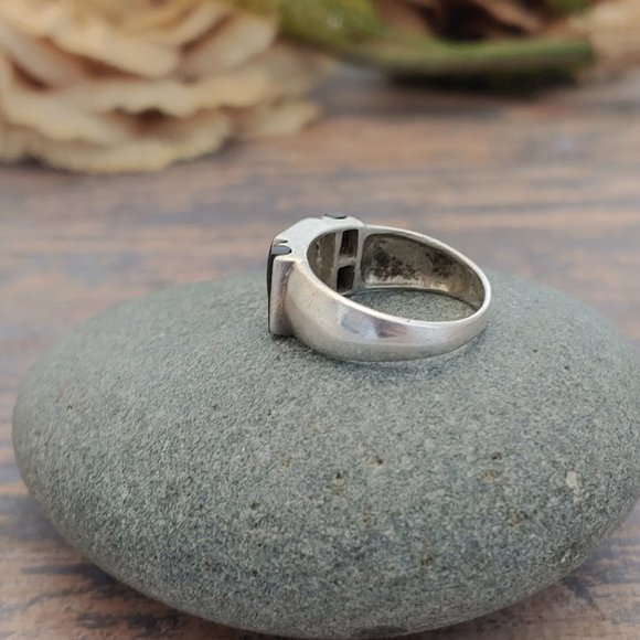 Vintage Sterling Silver Banded Malachite Onyx Ring - Picture 3 of 5